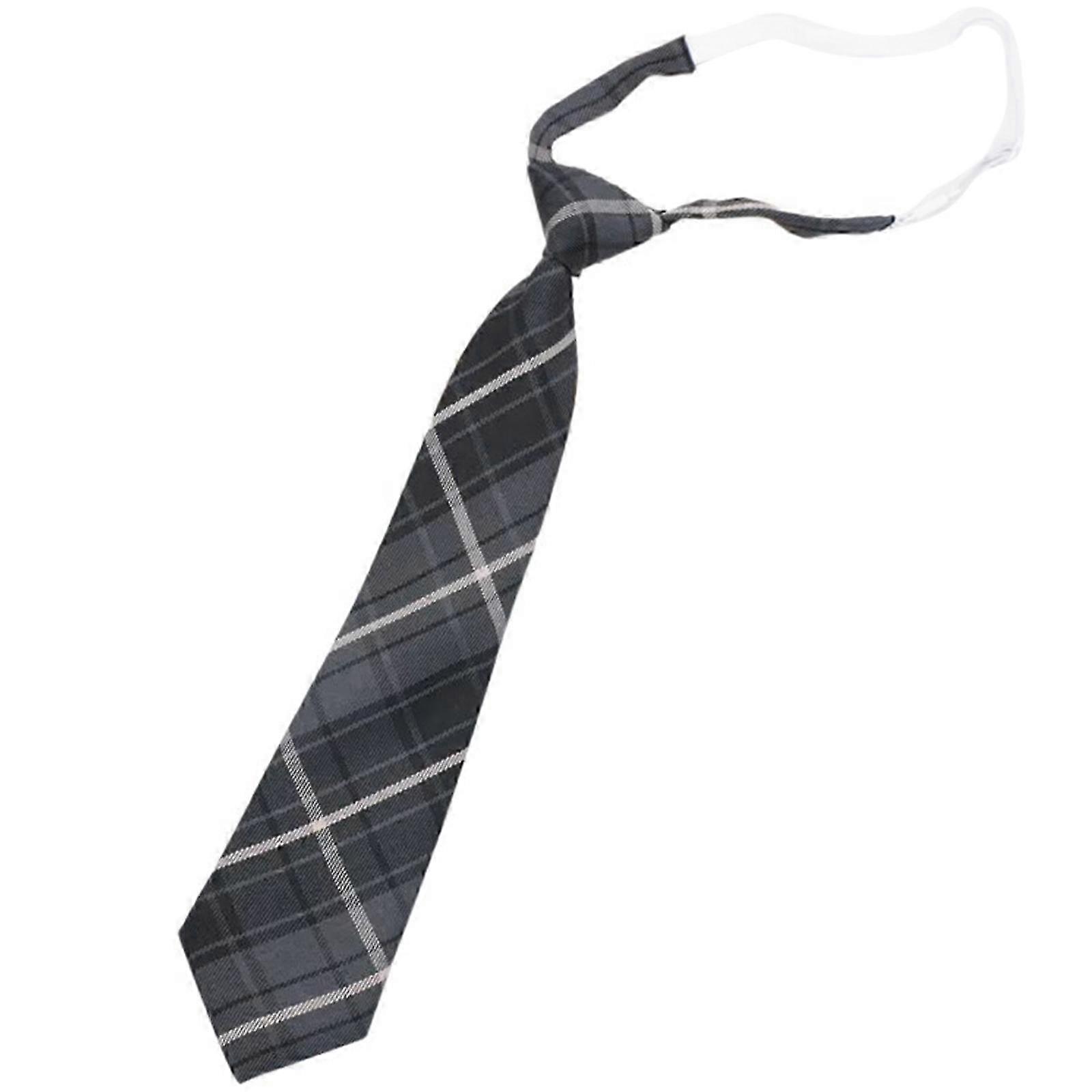 Adjustable Pre-Tied Neck Tie in Gray Checkered Pattern for School Uniforms
