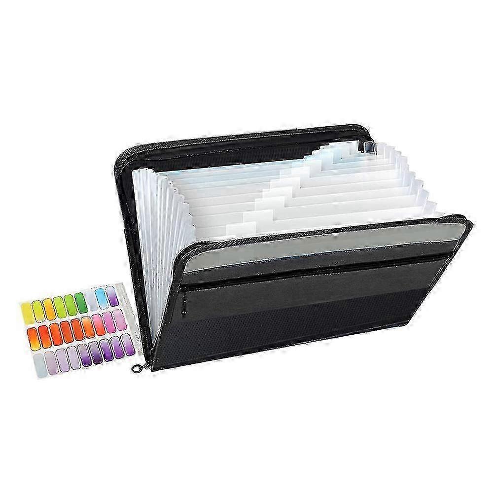 13 Pockets Expanding File Folder A4 Plastic Document Wallet(Black)