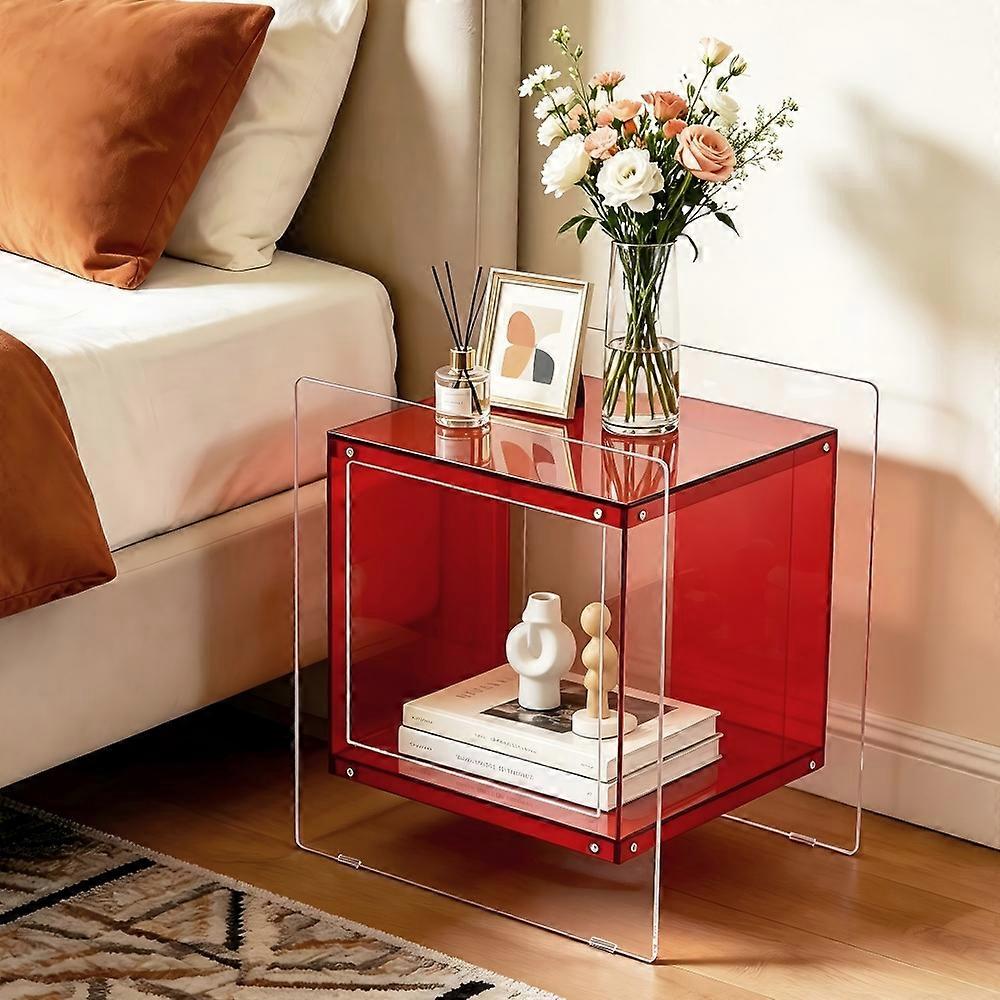 Clear Acrylic Side Table Square Cube Record Player Table Open Storage Nightstand