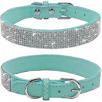 Soft Suede Leather Sparkling Rhinestone Dog Collar with Crystal Detail for Dogs and Cats (XS, Black)