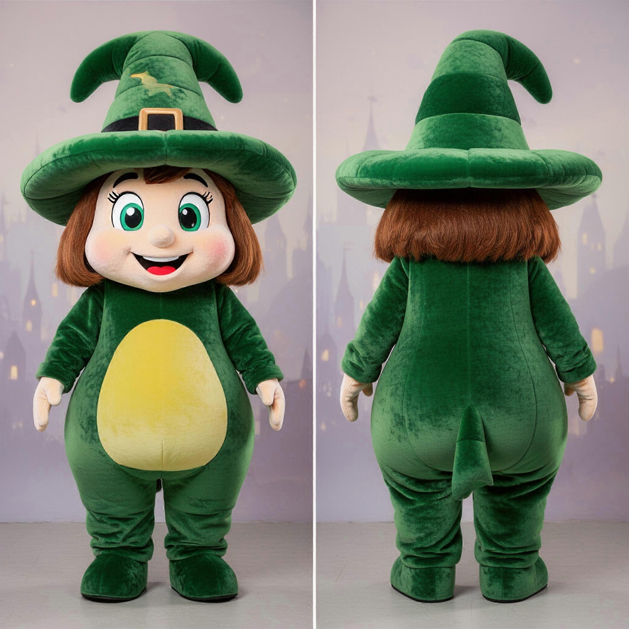 MASTICOT Emerald Green Broad Shouldered Witchs Hat Mascot