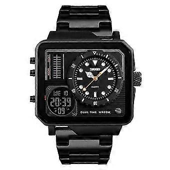 Montre de sport multifonction 1392 pour les affaires, double affichage, étanche, électronique (argent)