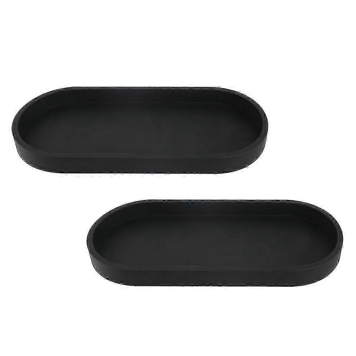Oval Silicone Bath Tray Set Black 2 pcs