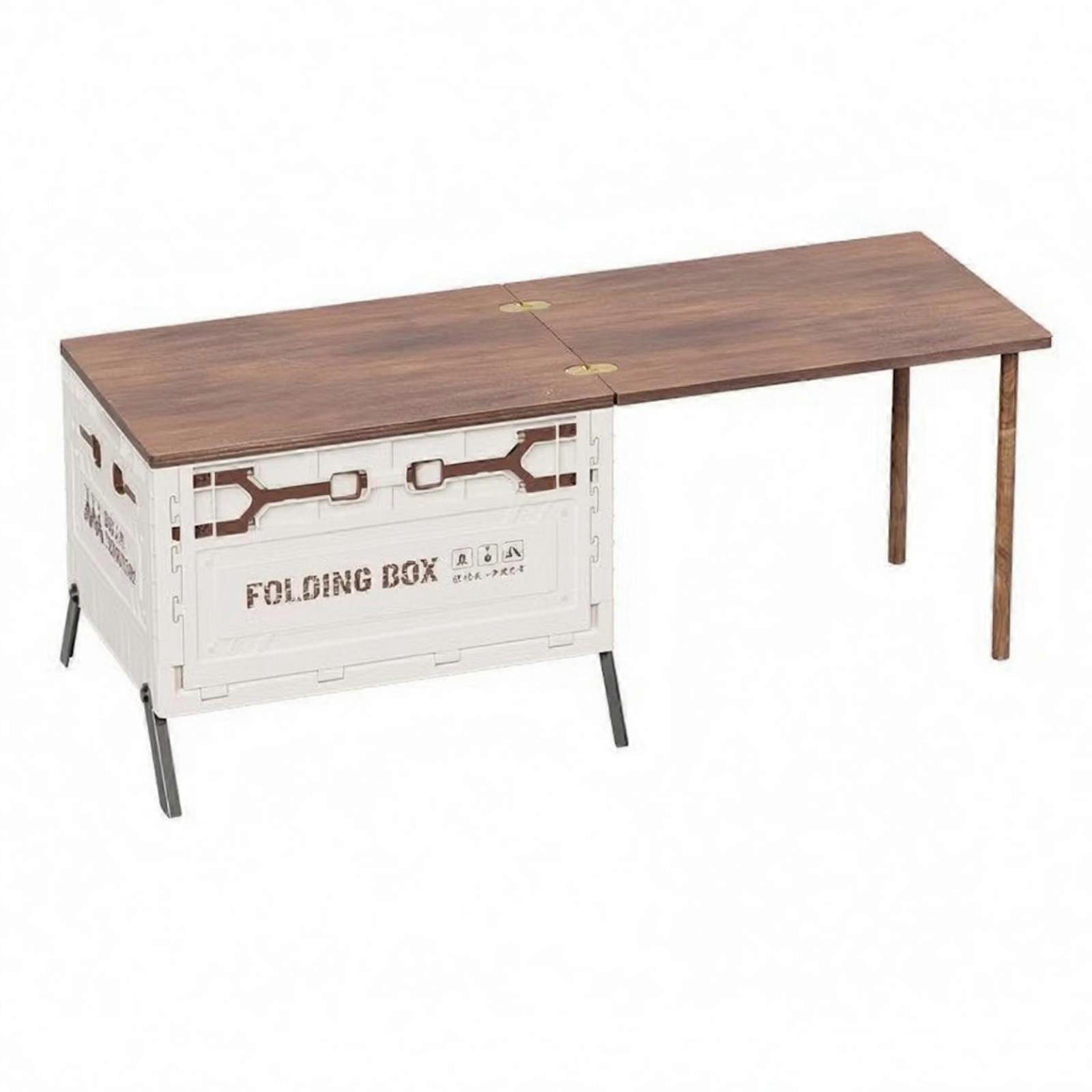 Folding Organizer Table Extendable Tabletop Camping Table Storage Box Wood