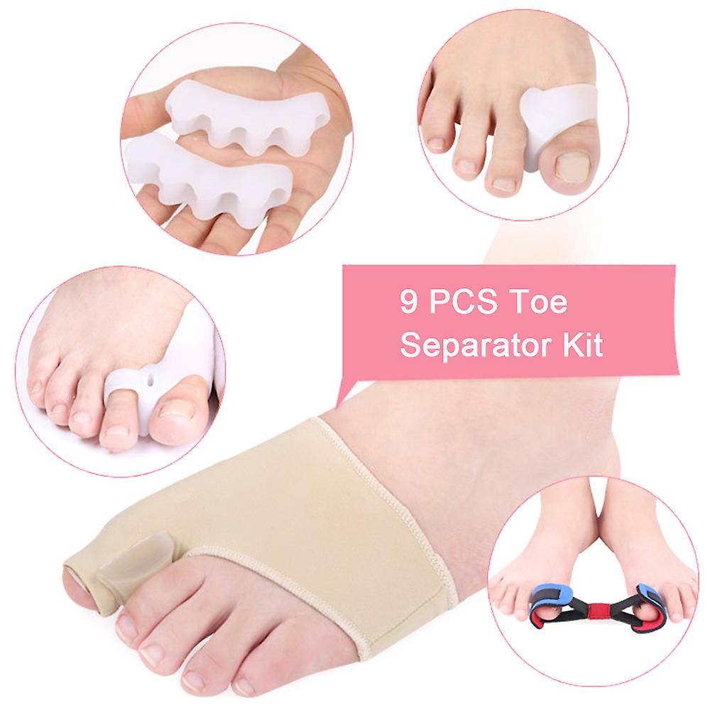 9 Pcs Toe Separator Kit Hallux Valgus Corrector Big Toe Straightener Toe