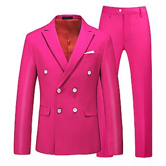 Rose red Double Breasted Men's 2pcs/set Suits Slim Fit Work Business Wedding Groomsman Prom Suit