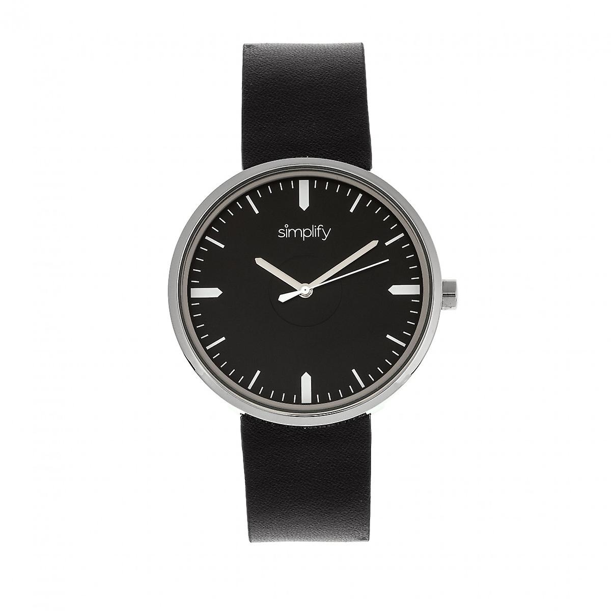 Simplify The 4500 Leather-Band Watch - Silver/Black