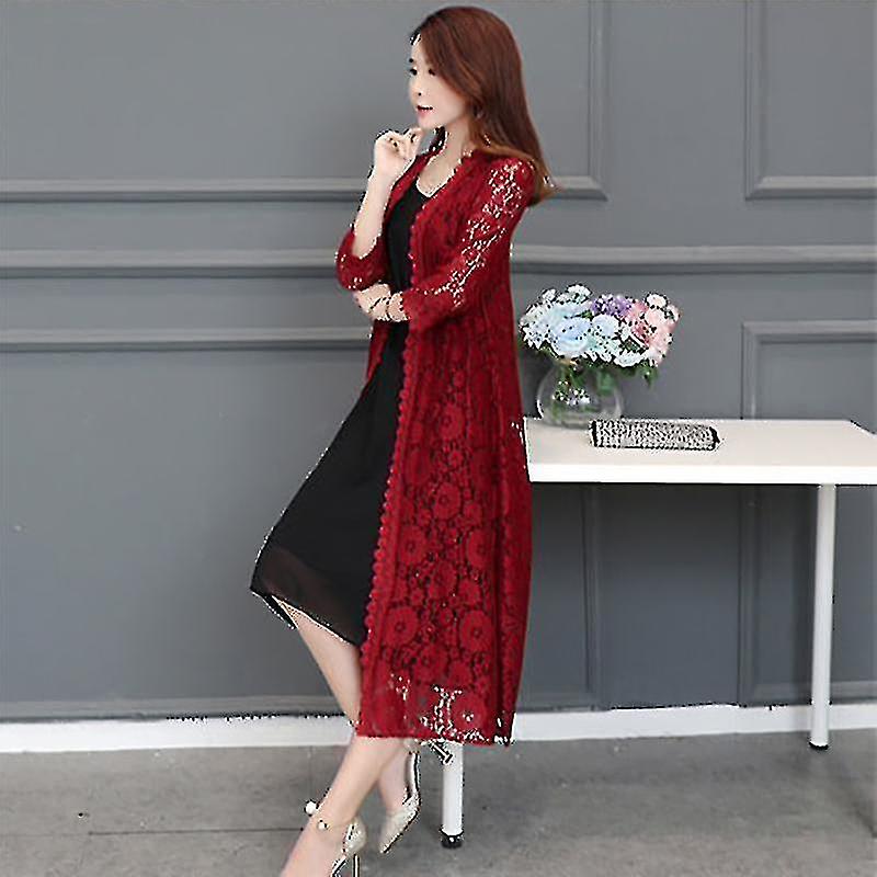 جديد الدانتيل سترة متوسطة الطول الصيف شبكة شال فضفاضة فوق الركبة حماية من أشعة الشمس ملابس المرأة سترة قميص دروبشيبينغ بالجملة