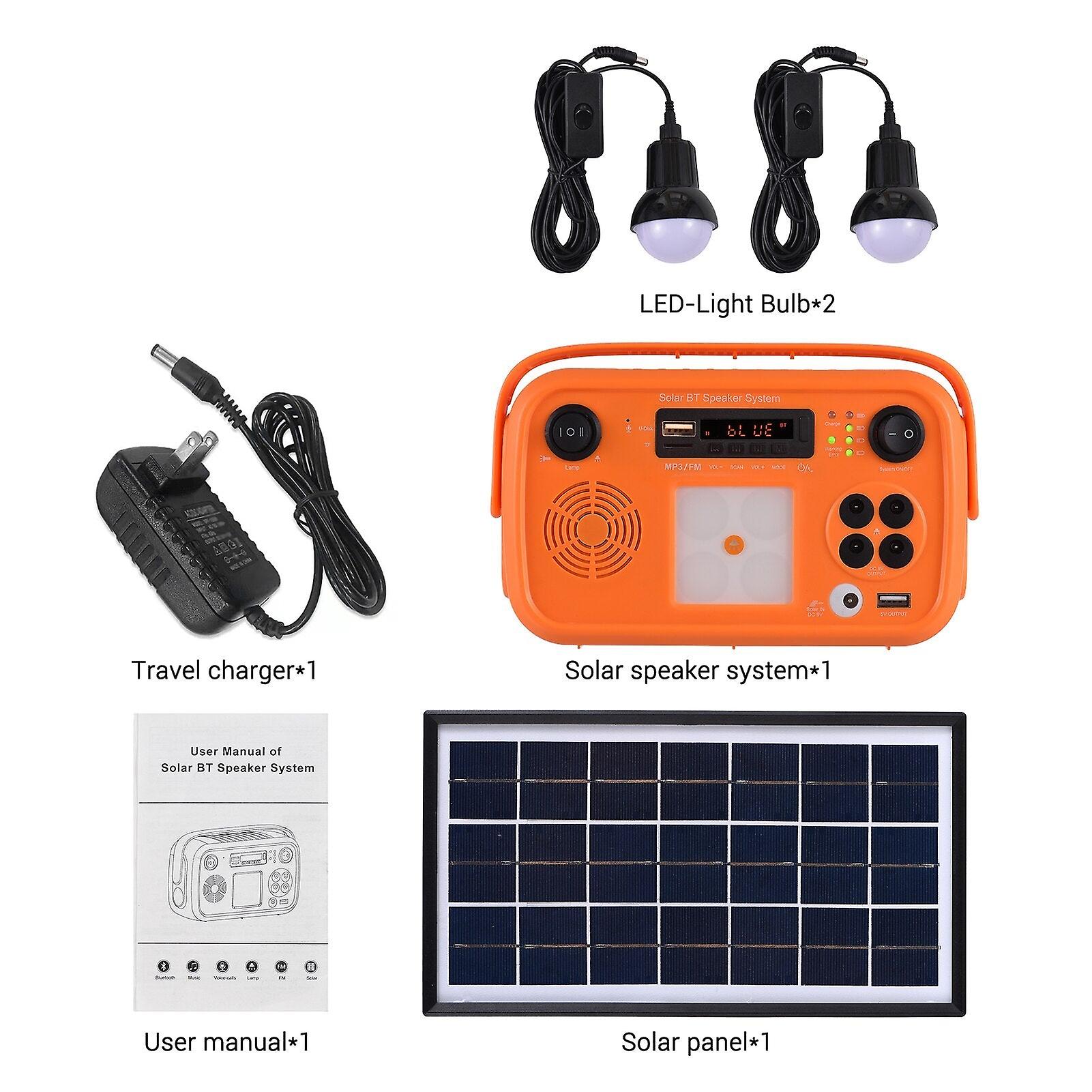 Solar Bt Speaker System With Emergency Charging Lighting Bt Fm Radio/mp3 Play Led-light Voice Call Wireless Player