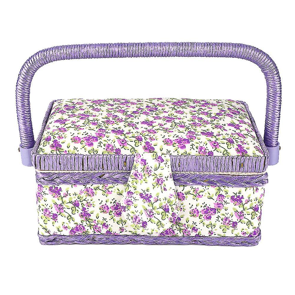 Fabric Craft Handmade Sewing Basket Thread Needle Storage Box Organizer Flower Printed