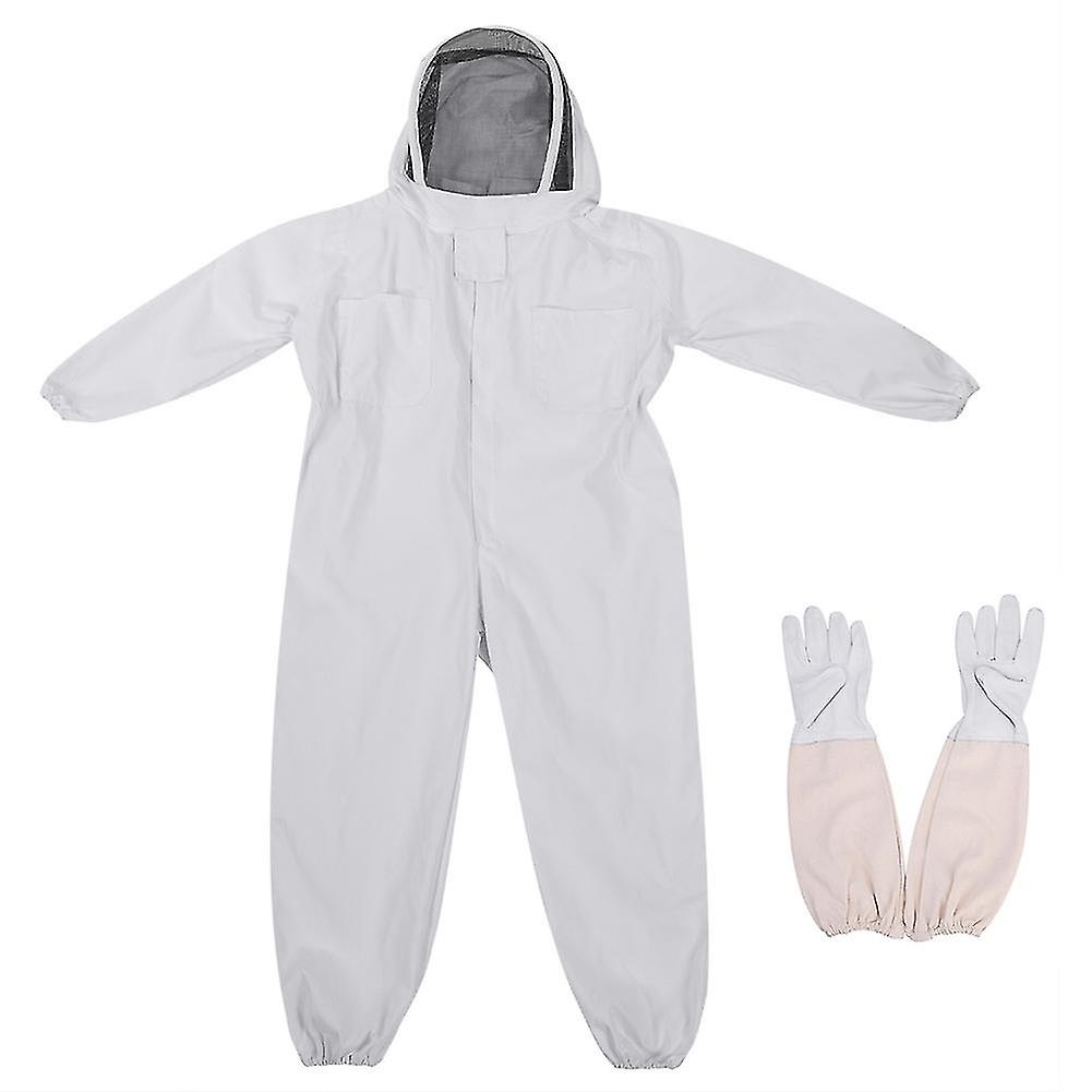 Tuta protettiva per apicoltura con cappuccio Tuta bianca anti-ape L Resistente misto cotone Design confortevole Include guanti in pelle per una maggiore sicurezza