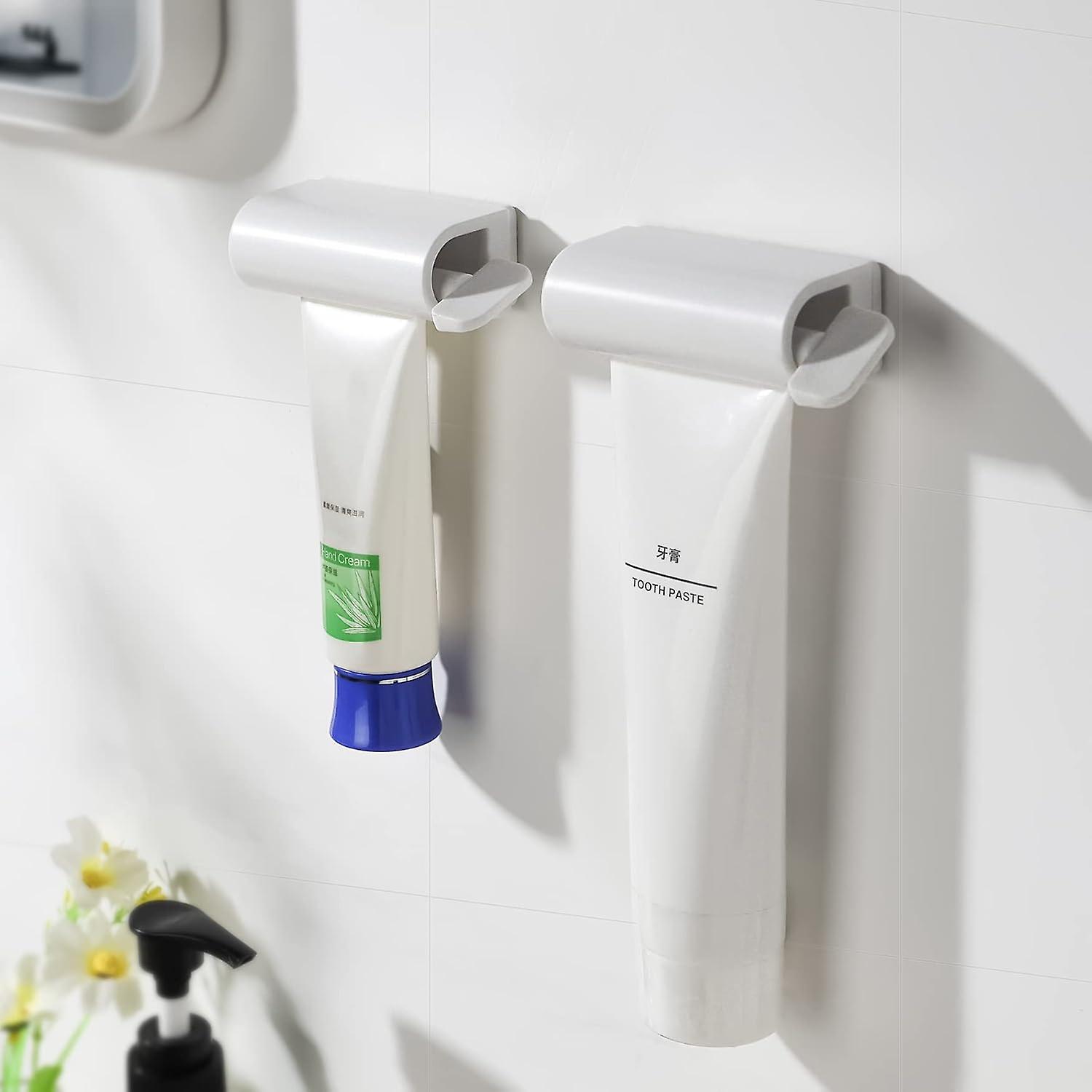 Magnetic Roller Toothpaste Tube, Large Self-Adhesive Toothpaste Squeezer - Two-Piece White Magnetic Toothpaste Dispenser