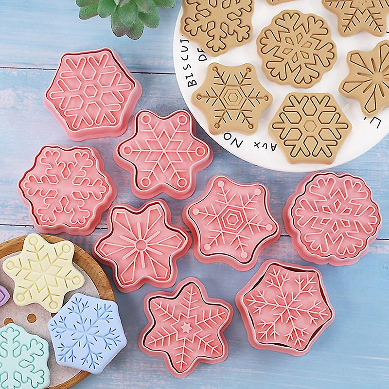 8pcs Snowflake Shape Cookie Cutters Plastic Biscuit Mold Fondant Cake Mould