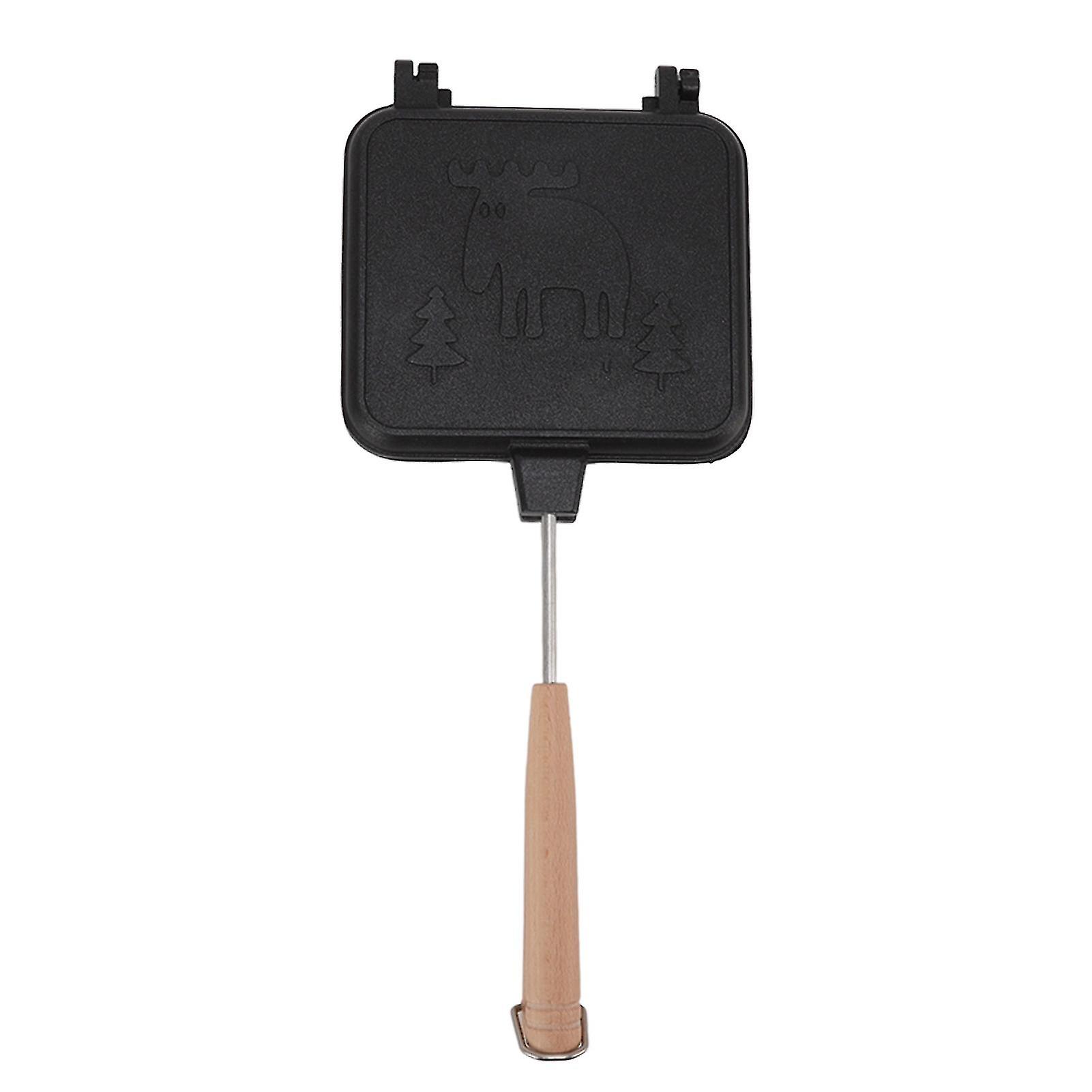 Sandwich Frying Pan Double Sided Stick Proof Breakfast Flip Pan with Detachable Handle for Steak Bread Egg 