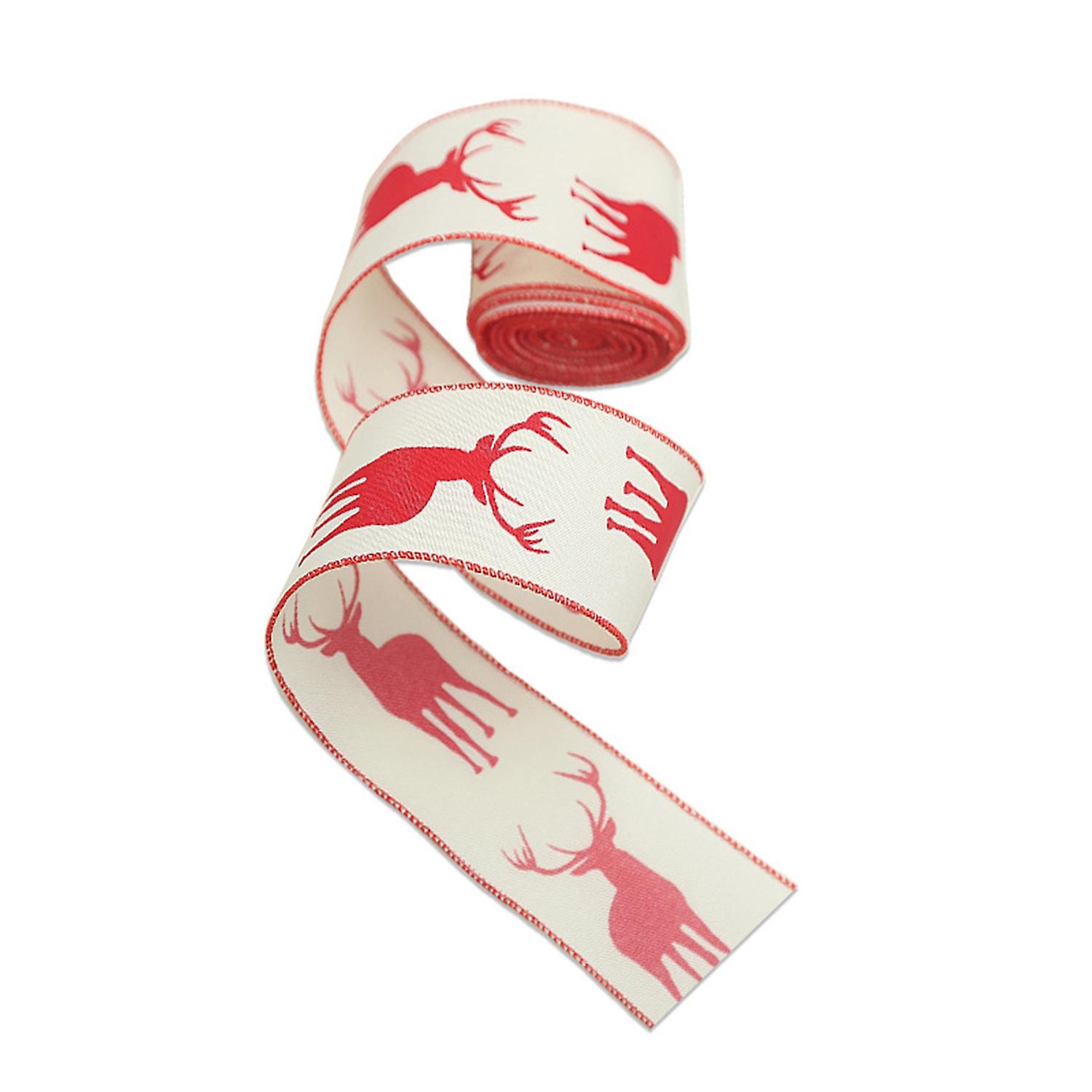 OuZhan 1 Roll DIY Christmas Ribbon Fashion Imitation Linen Wrapping Ribbon with Wired Edge for Home