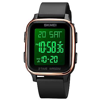 SKMEI 1858 Vierkant Digitaal Dubbel Display Lichtgevend Horloge 1858 Roségoud