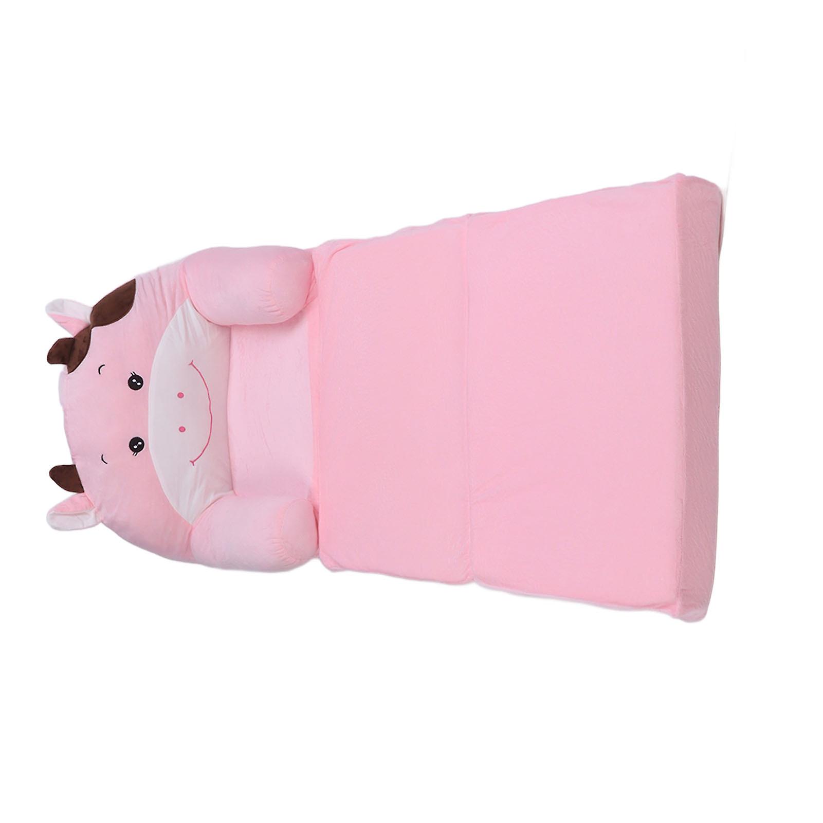 Foldable Kids Sofa Pink Cow Cartoon 3-Layer Soft Couch Bed