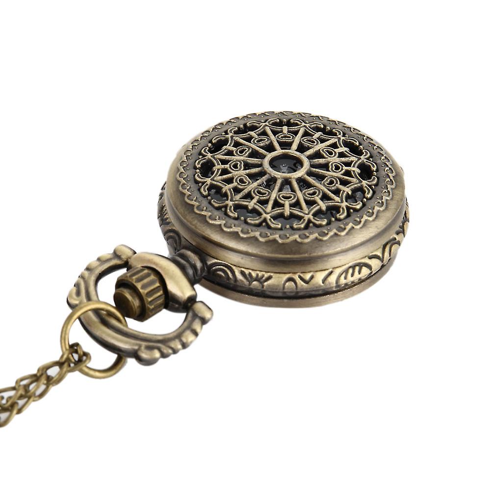 Men Pocket Watch Retro Bronze Tone Round Shape Spider Web Pattern Watches With Chain Necklace