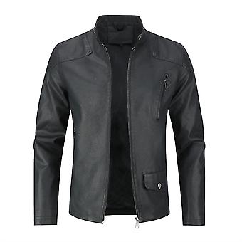 Youthup Mens One Side Pockets Trim Slim Fit Leather Jackets