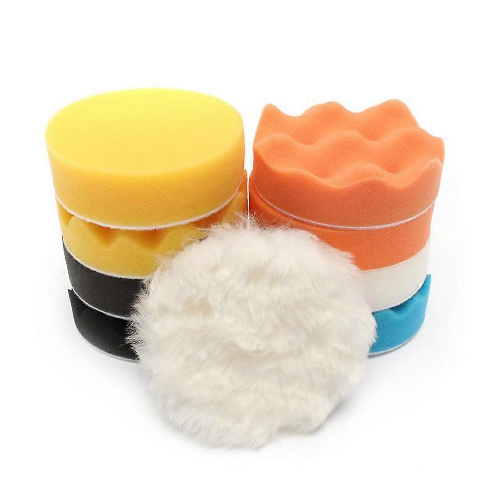 11Pcs 7" Sponge Buffing Polishing Waxing Pad Kit for Car Polisher Buffer with Drill Adapter