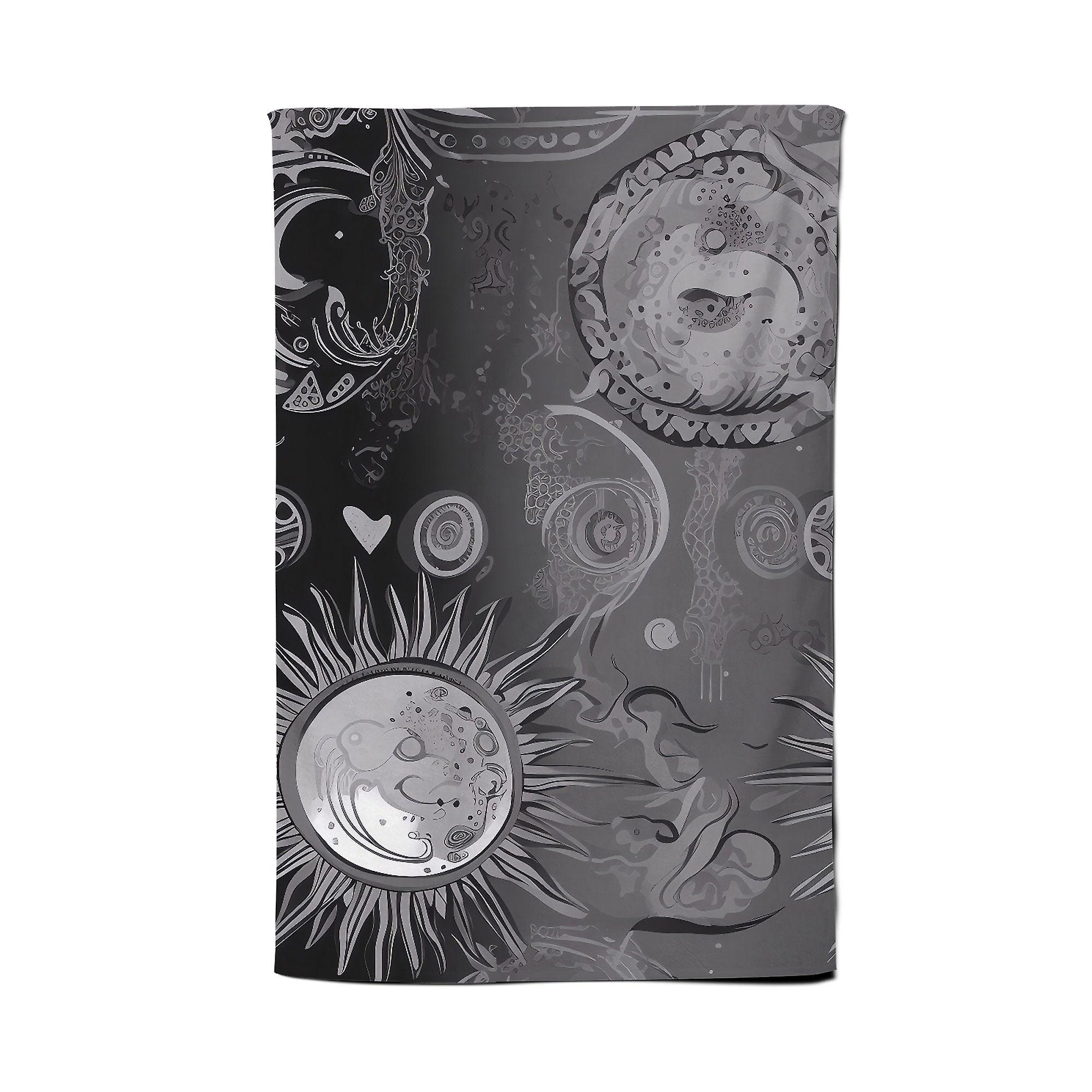 Black Grey Abstract Sun And Moon Tea Towel