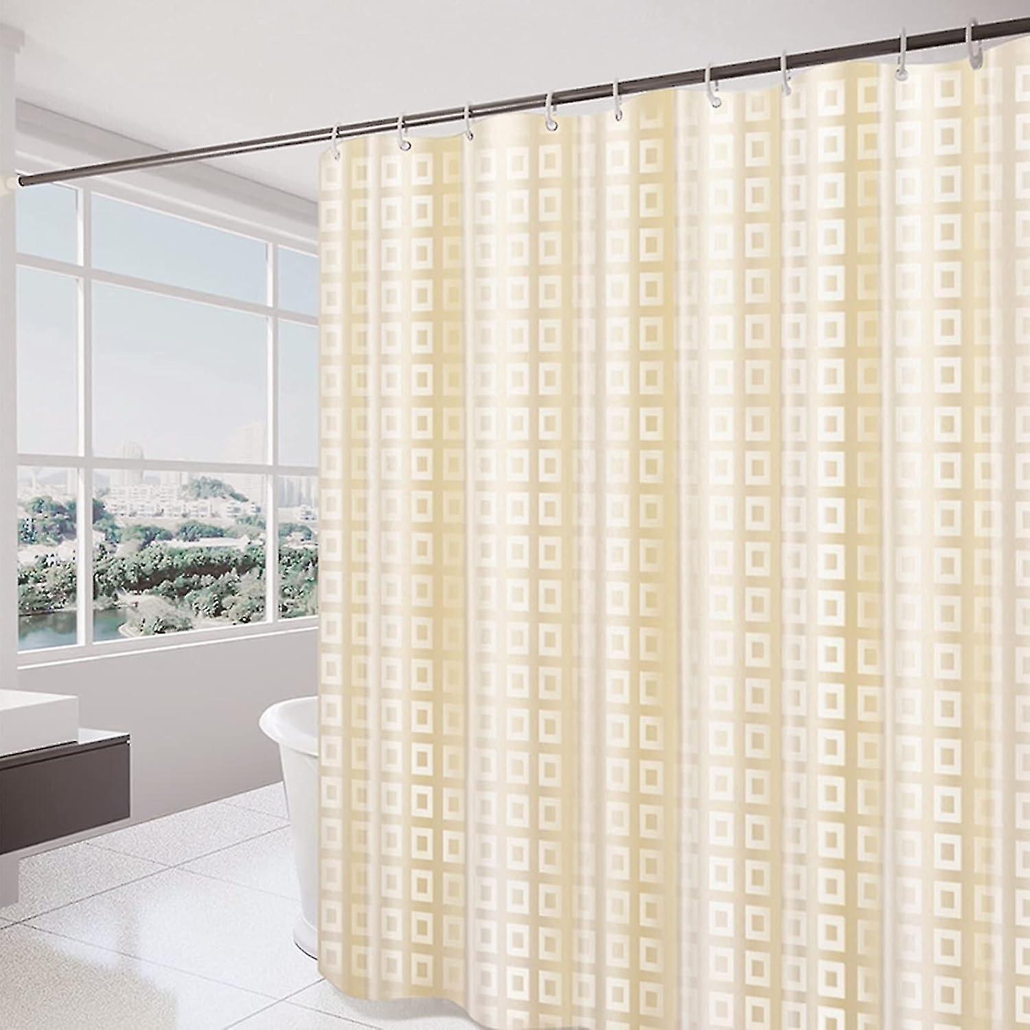 Waterproof and Mildew Proof Fabric Shower Curtain, 180x200cm, with 12 Hooks and Weighted Hem at Bott