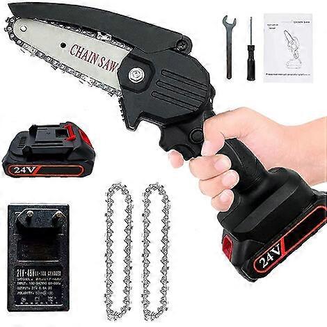 Battery-powered mini chainsaw with 1 battery and 2 chains, 4 inches, portable rechargeable chainsaw for cutting garden branches, chain thickness 4 mm