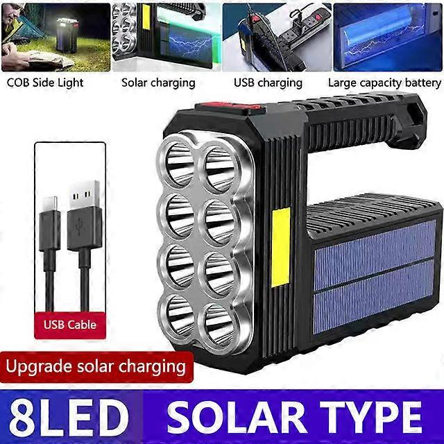 New Strong Light Flashlight LED Dual Light Source With COB Solar Rechargeable Outdoor Night Fishing Portable Torch