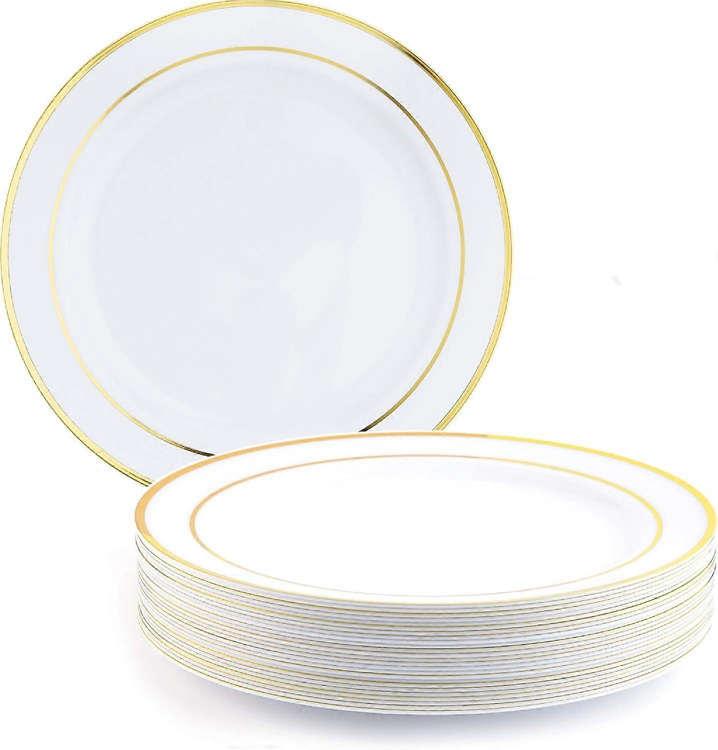 25 White Plates with Gold Rim for Weddings, Birthdays & Parties, 26cm - Sturdy & Reusable