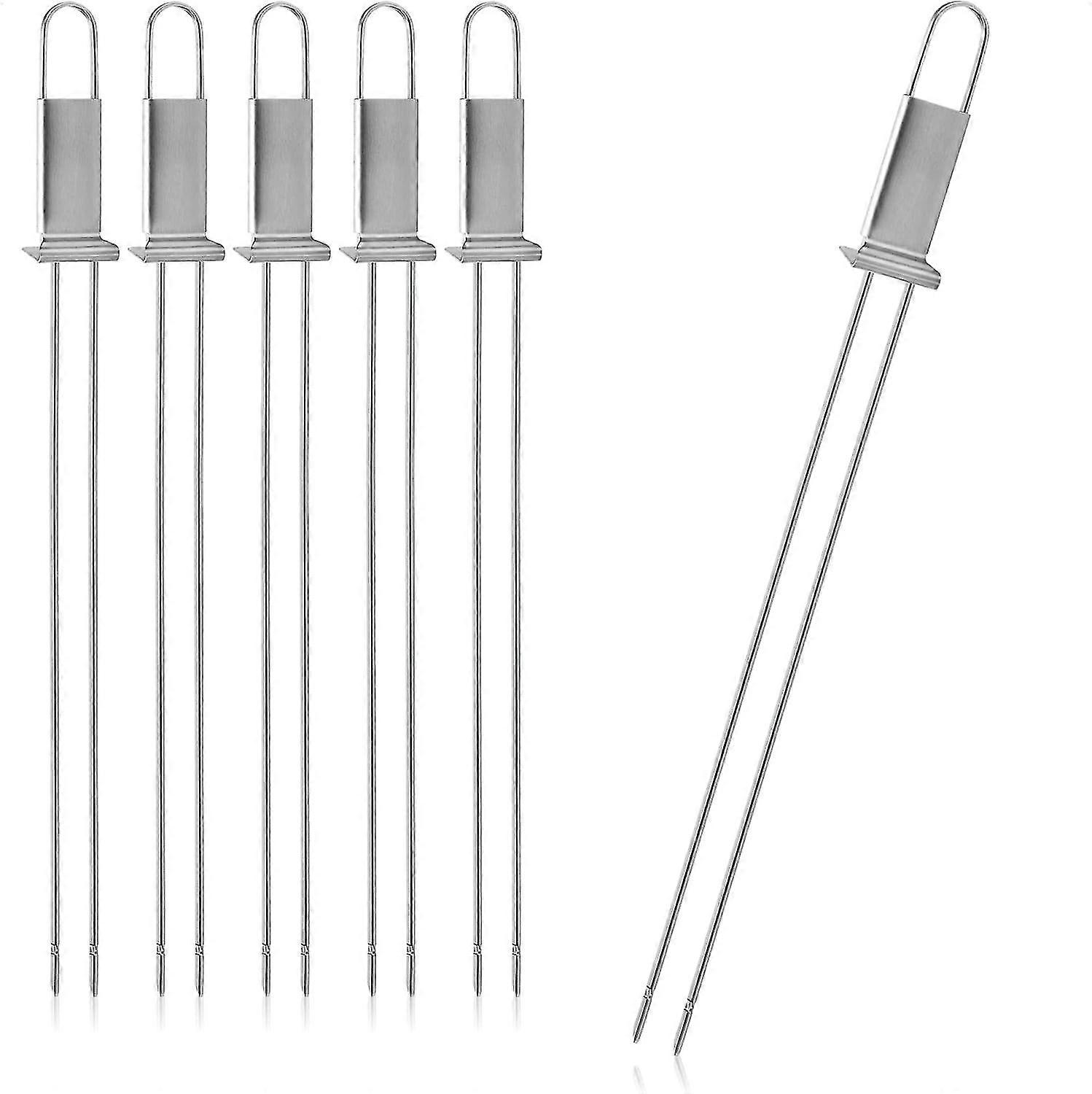 6x Barbecue Skewers With Handle, Double Barbecue Skewer Of 430 Stainless Steel, Kebab Skewers With Double Tines