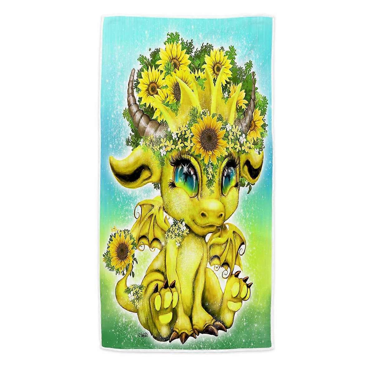 Cute Fantasy Creature Sunflower Lil Dragon Microfiber Beach Towel