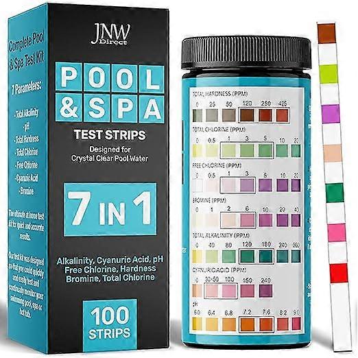 100 スパとプールストリップ 7 in 1 - 高速で信頼性の高い臭素、pH、硬度、塩素試験 - 電子書籍が含まれています - JNW Direct