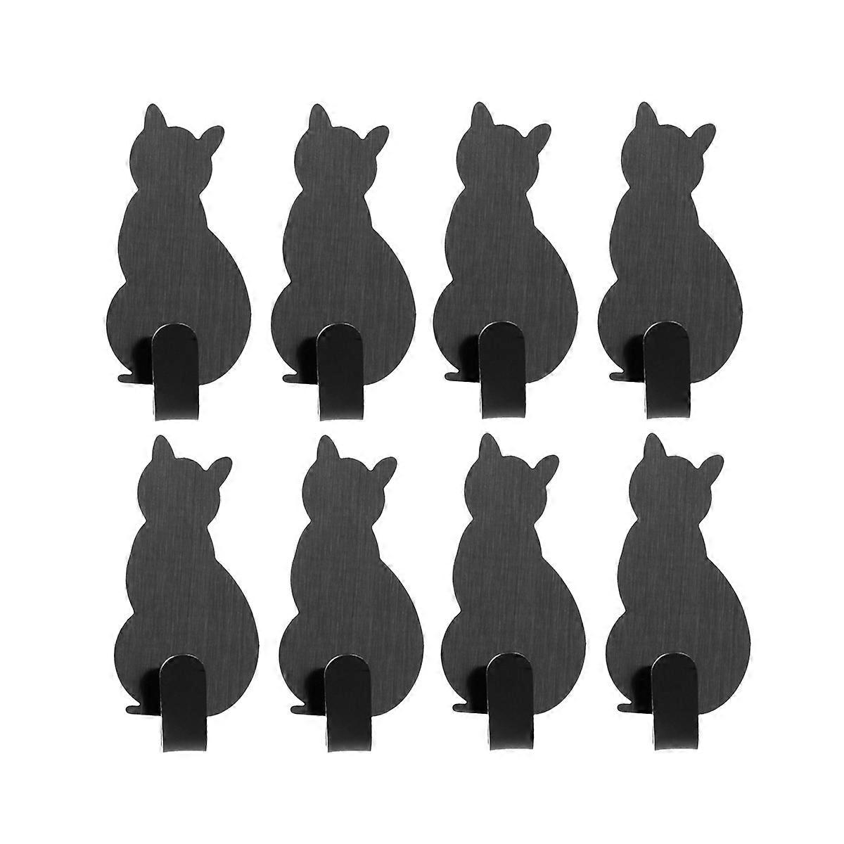 8pcs Creative Sticky Hooks Cat Shaped Nail Free Stainless Steel Hooks Adhesive Towel Coat Wall Mounted Hooks Decoration (Grey)
