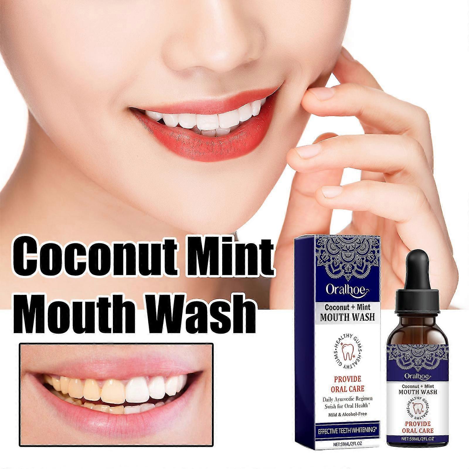 Bain de bouche à la menthe et à la noix de coco, 59 ml Rince-bouche à la menthe et à la noix de coco, sans alcool doux, rince-bouche à la menthe à l’huile essentielle naturelle, aide à l’haleine fraîche