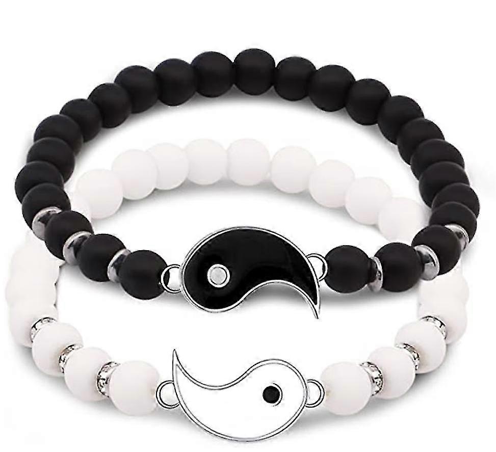 2 Matching Yin Yang Adjustable Friendship, Relationship, Boyfriend Girlfriend and Best Friend Bracelets for Valentine's Day