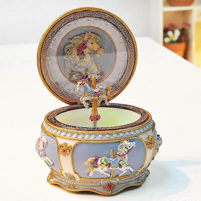 古典的なカルーセルホースオルゴールLEDライトきらめく樹脂彫刻収集品