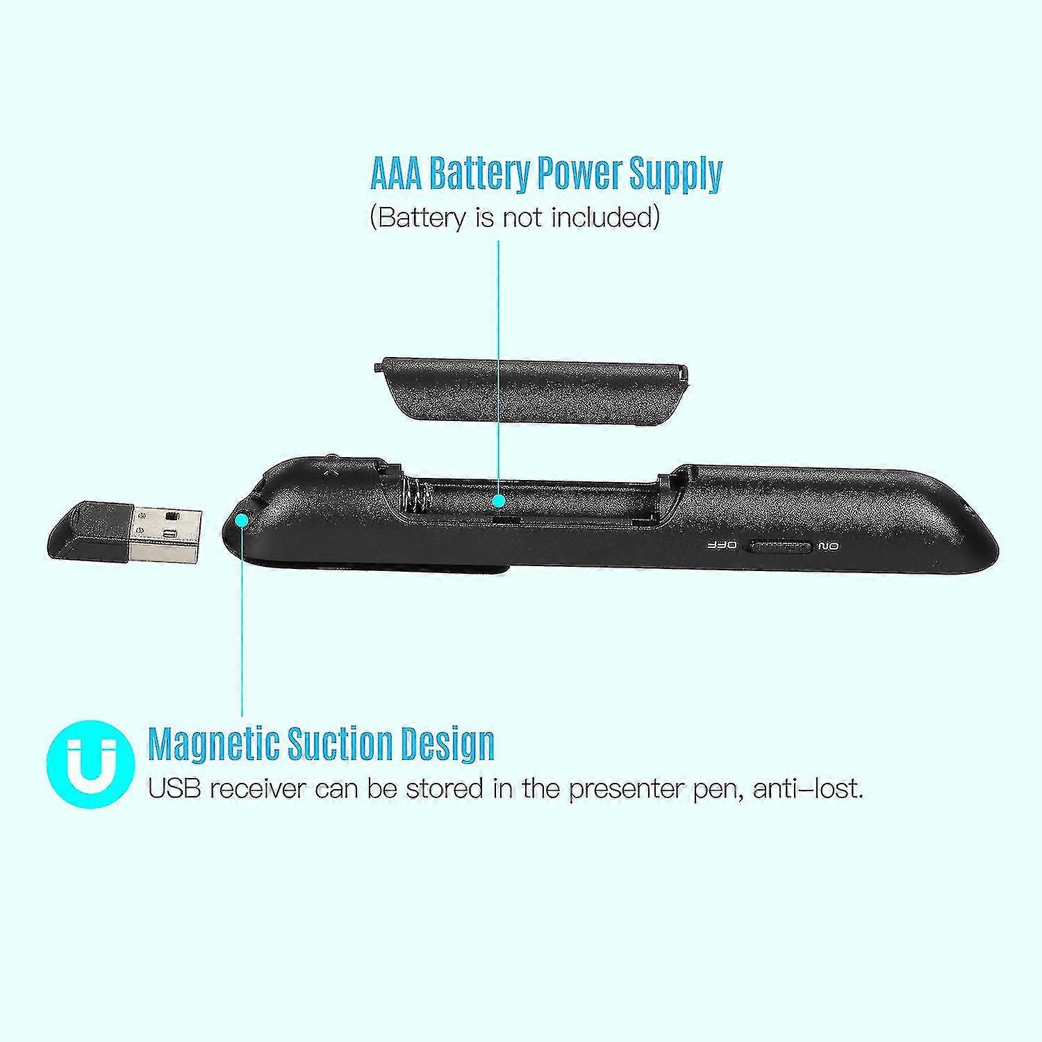 2,4 GHz Wireless Powerpoint Presenter Presentation Pointer PPT Clicker mit USB-Empfänger 100 Meter Fernbedienung kompatibel mit Windows Android Mac