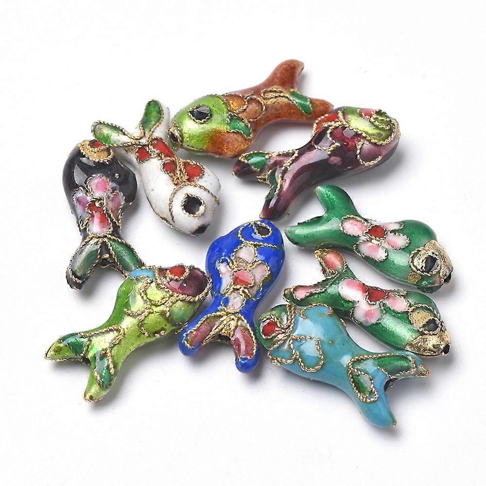 5pc Handmade Cloisonne Beads Fish Mixed Color 19.5x9x5~6mm Hole: 1mm