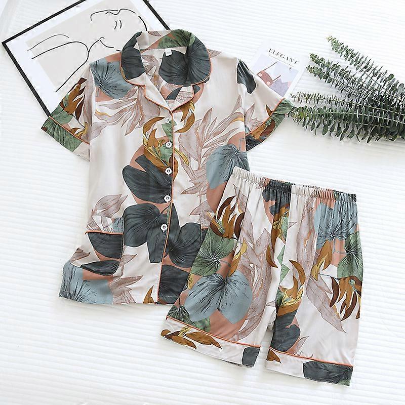 Damen Pyjama Set Kurzarm Shorts Home Pijima Lockerer zweiteiliger Anzug für Home Nachtwäsche Gedruckt Plus Size Weibliche Pijima