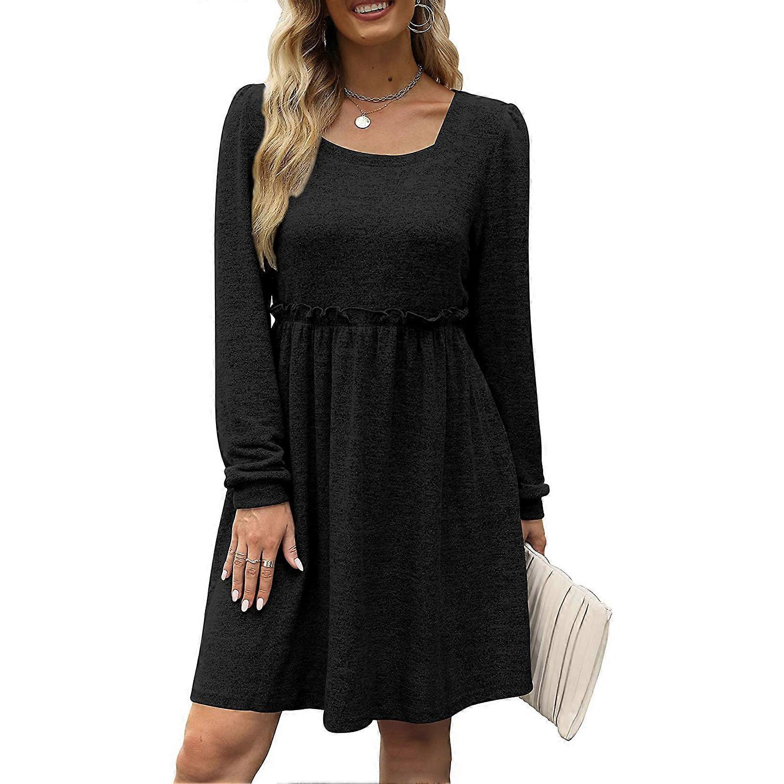 Women\'s Autumn Dresses with Long Sleeve Elastic Waist Mullein Edge Dress  for Birthday Thanksgiving Day Gift | Fruugo NO