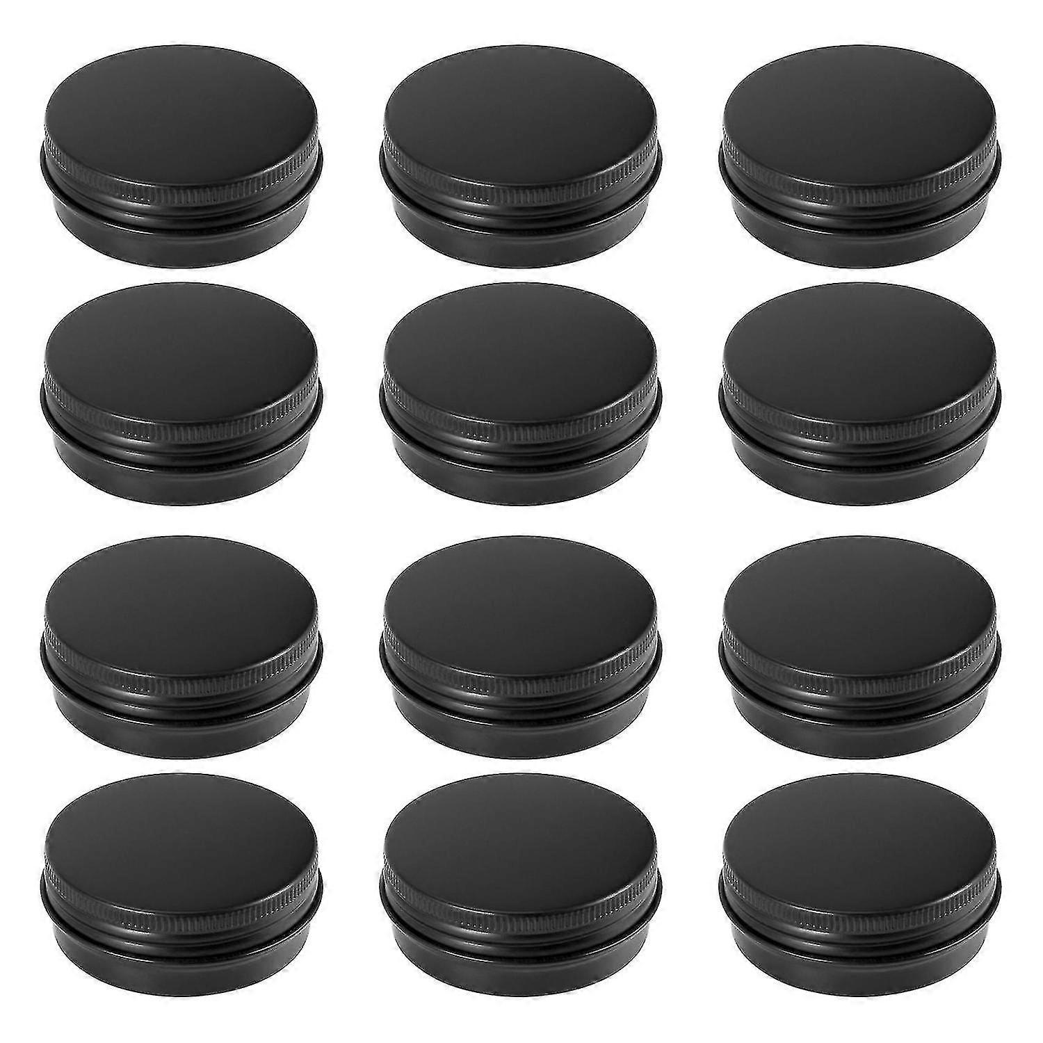 12pcs 1oz Black Aluminum Tin Jars Round Screw Lid Containers Empty Metal Storage Cans For Organizin