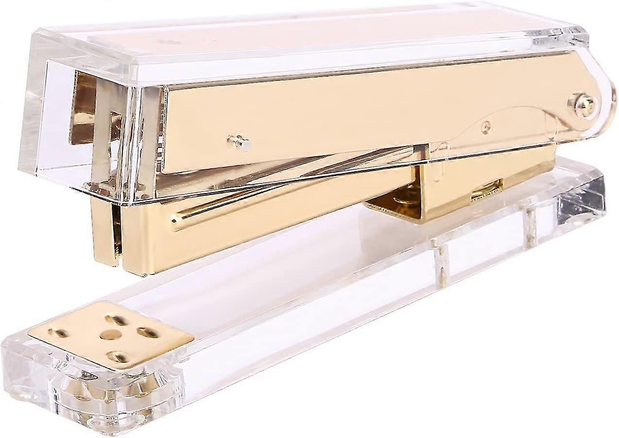 Stapler, Commercial Desk Stapler, Acrylic Clear Desktop Stapler With Gold