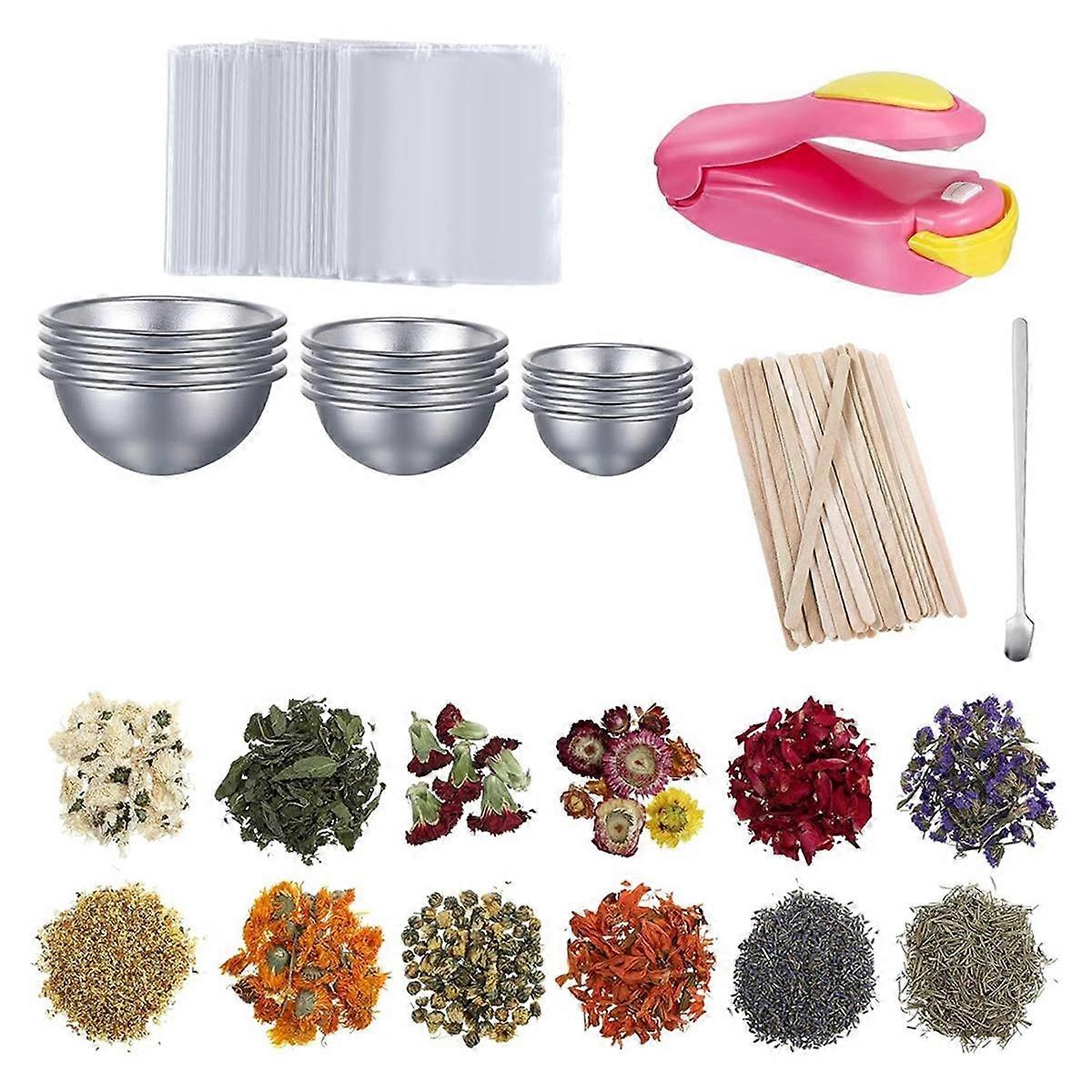 Le kit de bricolage de moule de bain et de fleurs séchées comprend 12 moules de bain 12 sacs de fleurs séchées
