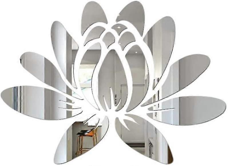 3d Lotus Acrylic Removable Mirror Wall Sticker Eco-friendly Sticker For Bedroom, Bathroom (silver)
