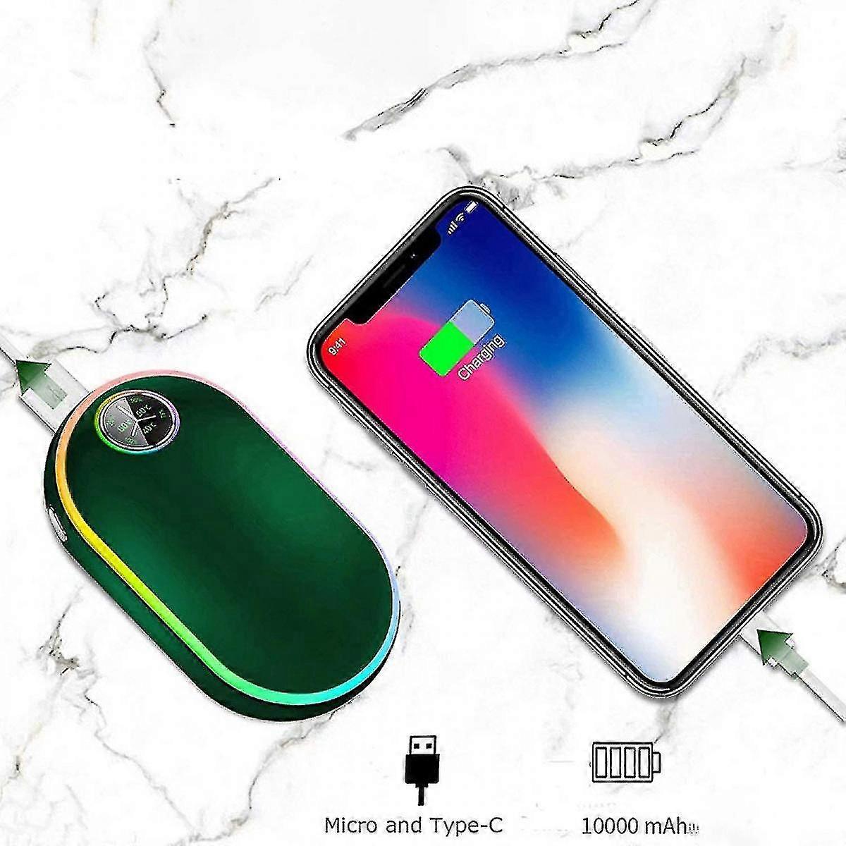 Scaldamani Elettrico Portatile 2 In 1 A Scatto - 5200 MAh, Ricarica Type-C, Verde Schiuma Di Mare, Riscaldamento Rapido 3 Secondi