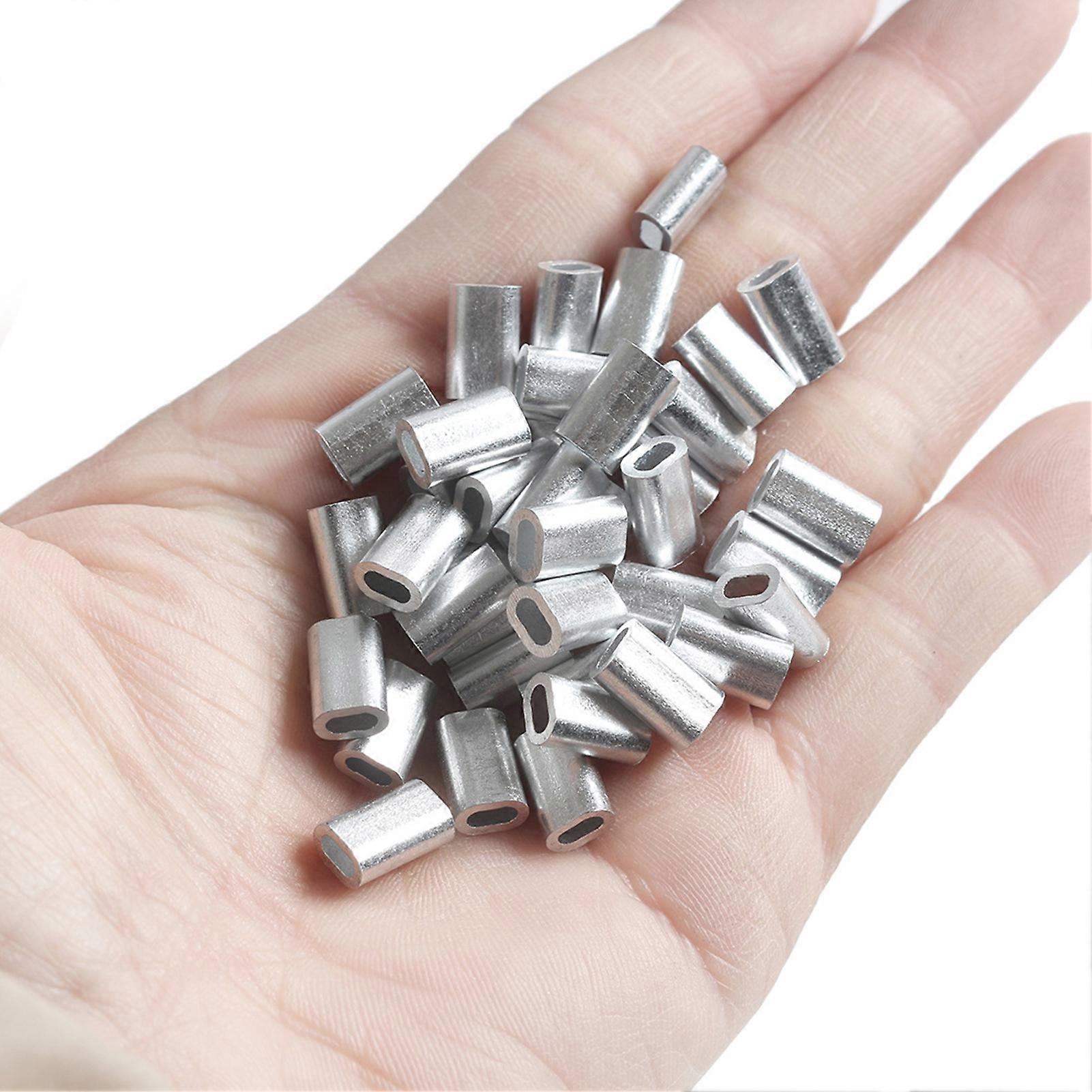 Kaesi 50Pcs Solid Fishing Line Tube Single Double Barrel Aluminium Anti Rust Crimping Loop Sleeve for Angling