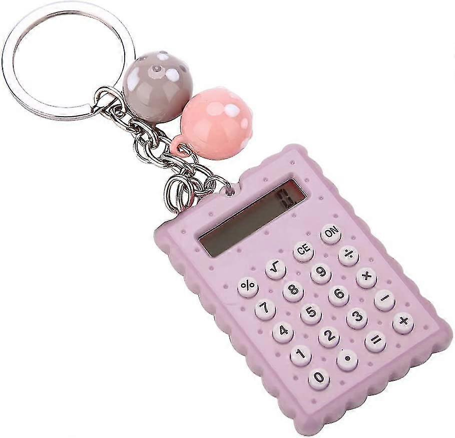 cute mini portable calculator,8 digit,with keychain-blue color silicone button (gray purple)