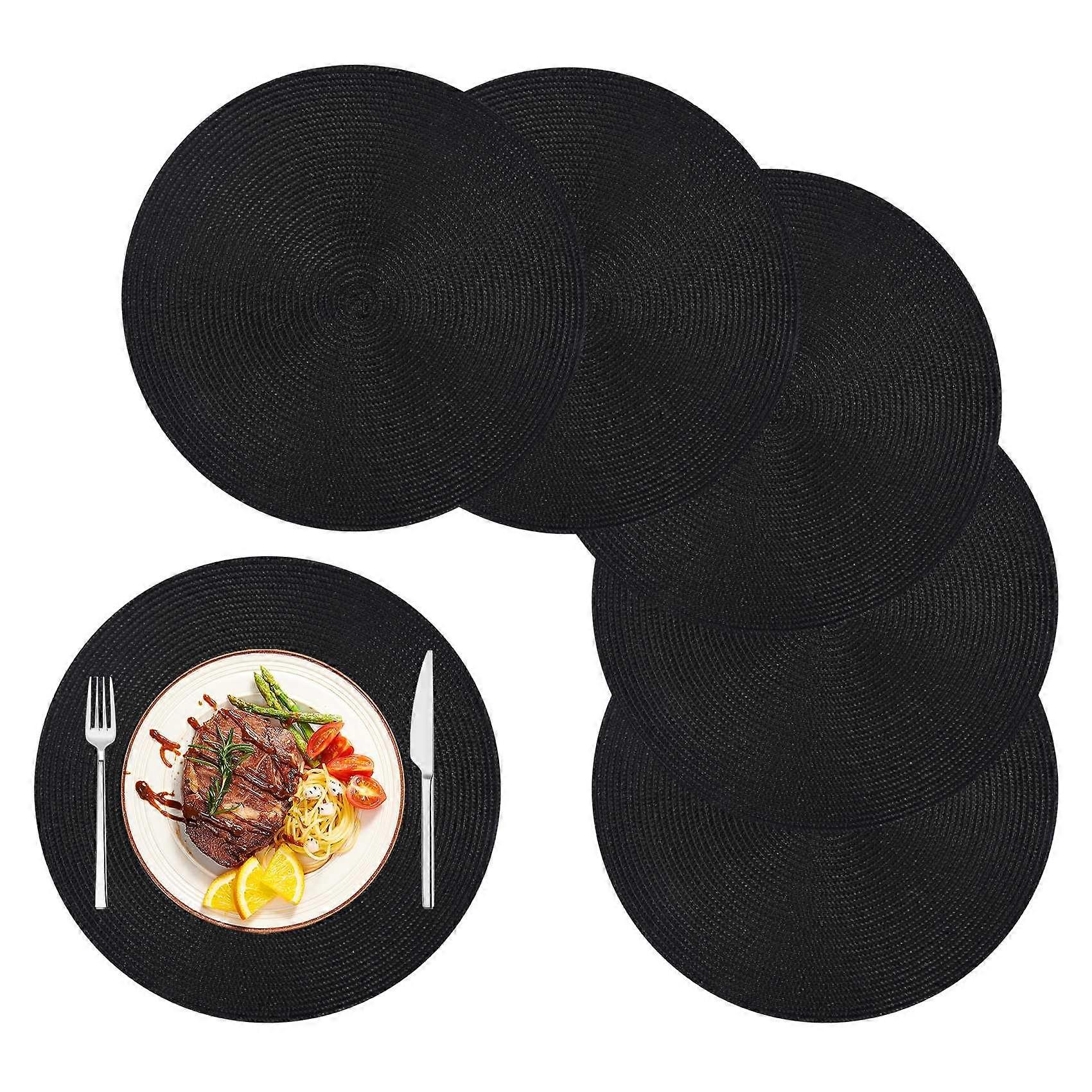 Round Braided Placemats Set of 6 Table Mats for Dining Tables Woven Washable Non- Place Mats 15 Inc