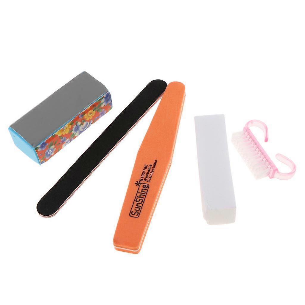 5PCS Nail Manicure Pedicure Buffering Buffer Sanding Block File Brush Set