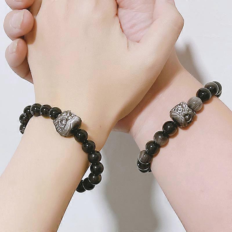 2pcs Obsidian Beaded Lion Bracelet for Couple